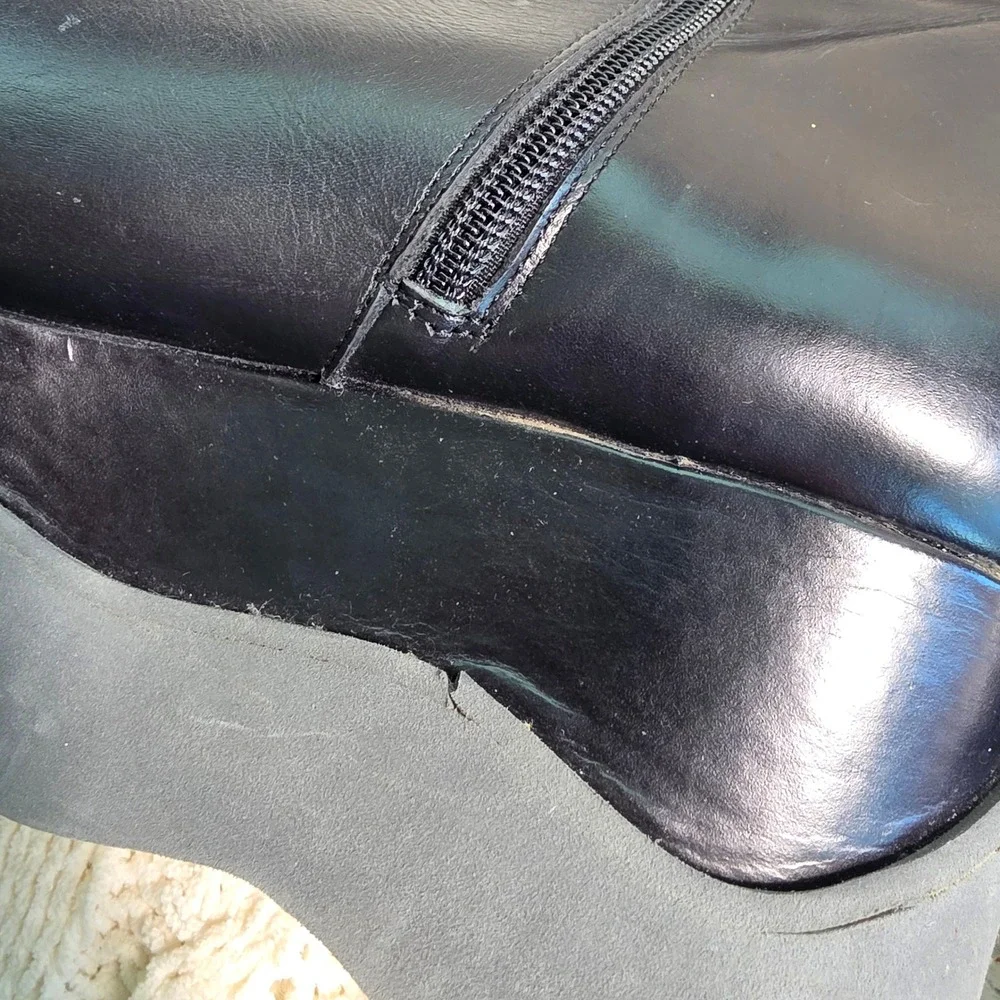 Paloma Barcelo 2 Platform‎ Wedge Knee High Boots Black Leather Womens 40 9-9.5